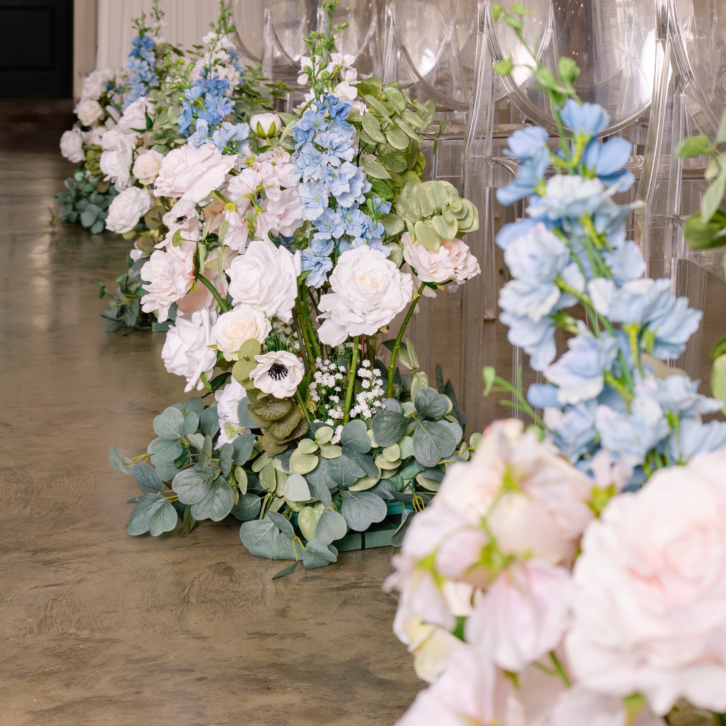 The Something Blue Aisle Flowers